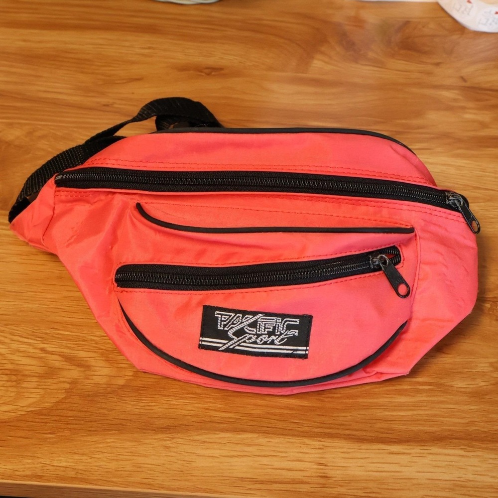 Pacific Sport Vintage 80s Fanny Pack Waist Bag Pink Neon Nylon Travel Festival